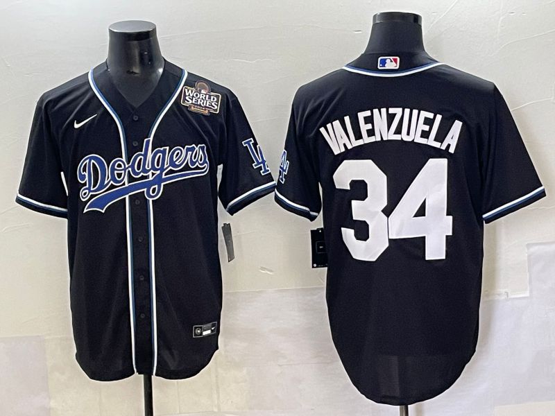 Men 2025 Los Angeles Dodgers #34 Valenzuela Black Three generations Fashion Nike MLB Jersey style 7048->los angeles dodgers->MLB Jersey